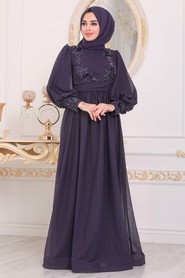 Purple Hijab Evening Dress 40302MOR - 2