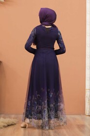  Purple Turkish Hijab Long Sleeve Dress 50171MOR - 4