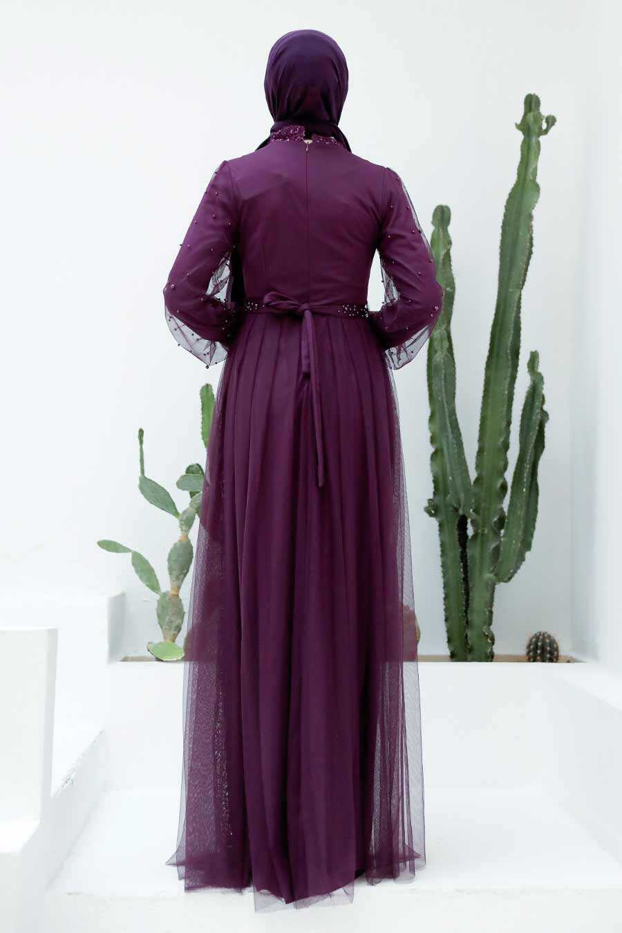 Neva Style - Long Sleeve Purple Modest Evening Gown 5632MOR