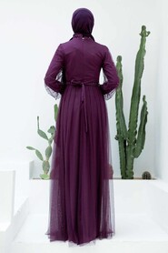 Neva Style - Long Sleeve Purple Modest Evening Gown 5632MOR - Thumbnail