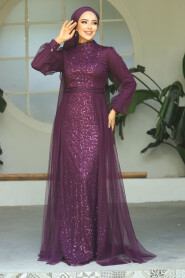  Long Sleeve Purple Modest Evening Gown 5632MOR - 2