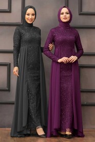  Plus Size Purple Modest Wedding Dress 90000MOR - Thumbnail