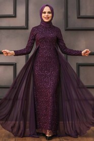  Plus Size Purple Modest Wedding Dress 90000MOR - Thumbnail
