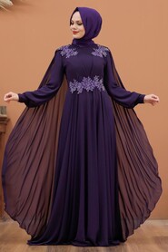 Elegant Purple Muslim Long Sleeve Dress 9130MOR - 1