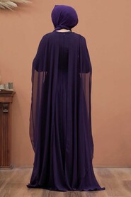 Elegant Purple Muslim Long Sleeve Dress 9130MOR - 2