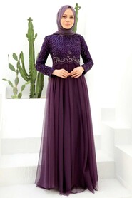  Plus Size Purple Hijab Engagement Dress 9160MOR - 1