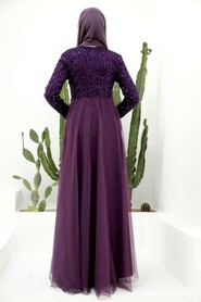  Plus Size Purple Hijab Engagement Dress 9160MOR - 2