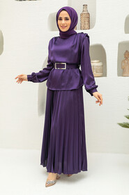  Satin Purple Hijab Engagement Gown 3456MOR - 2