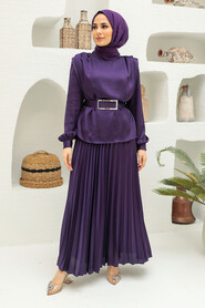  Satin Purple Hijab Engagement Gown 3456MOR - 1