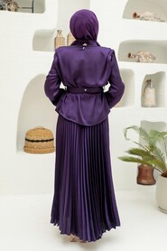 Satin Purple Hijab Engagement Gown 3456MOR - 3
