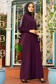 Purple Hijab Turkish Abaya 1671MOR - 1