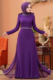  Long Sleeve Purple Islamic Wedding Gown 2061MOR - 2
