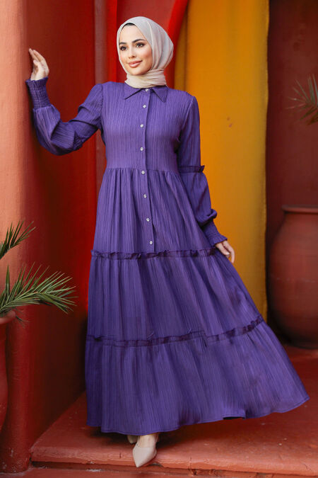 Purple Modest Long Dress 4421MOR - NEVA STYLE