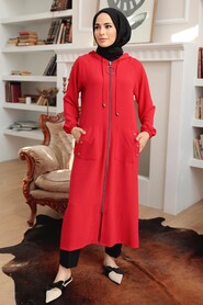 Red Hijab Coat 511K - Thumbnail