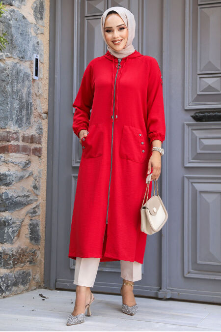 Red Hijab Coat 511K - NEVA STYLE
