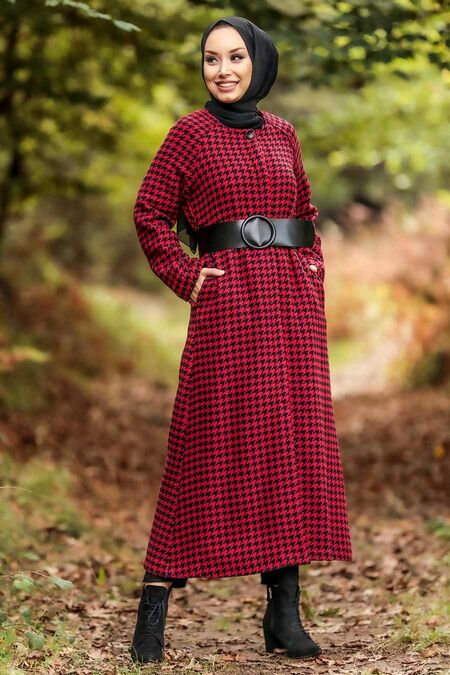 Red Hijab Coat 5510K - NEVA STYLE