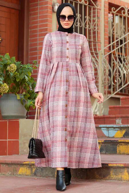 Red Hijab Coat 8941K - NEVA STYLE