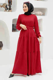 Red Hijab Dress 13024K - 1