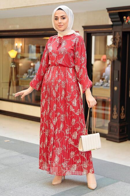 Red Hijab Dress 2483K - NEVA STYLE