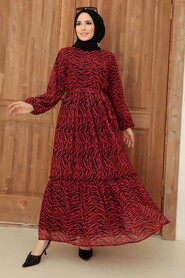 Red Hijab Dress 30263K - NEVA STYLE