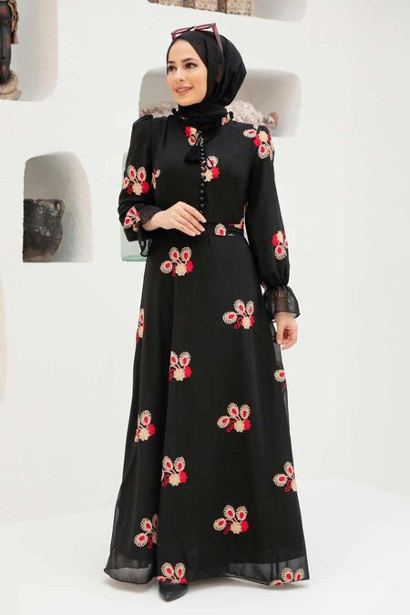 Red Hijab Dress 32941K - NEVA STYLE