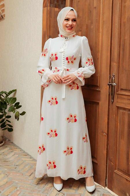 Red Hijab Dress 32942K - NEVA STYLE