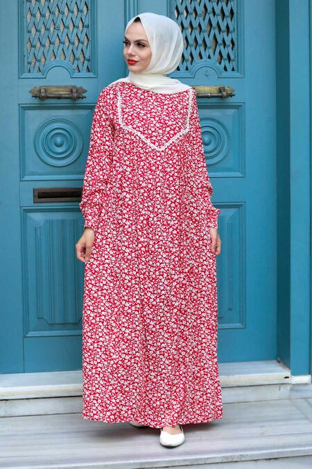 Red Hijab Dress 7660K - NEVA STYLE