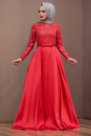 Red Hijab Evening Dress 2372K - 1
