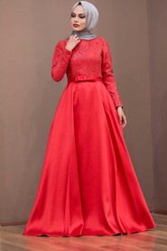 Red Hijab Evening Dress 2372K - 2
