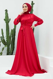  Red Turkish Hijab Evening Gown 1420K - 1