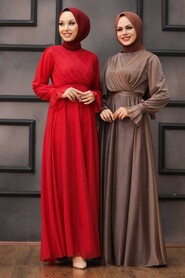  Plus Size Red Hijab Engagement Dress 22202K - 4