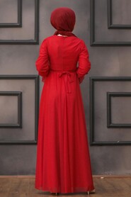  Plus Size Red Hijab Engagement Dress 22202K - 5