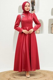  Red Turkish Hijab Evening Dress 22301K - 2