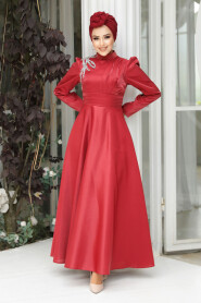  Red Turkish Hijab Evening Dress 22301K - 2