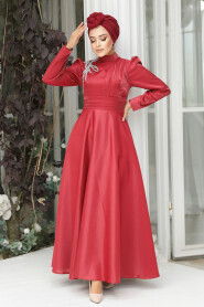  Red Turkish Hijab Evening Dress 22301K - 1