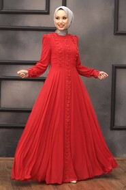 Red Hijab Evening Dress 2705K - 1