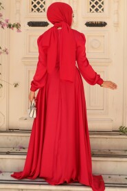  Satin Red Islamic Evening Gown 28890K - 3