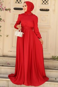  Satin Red Islamic Evening Gown 28890K - 2