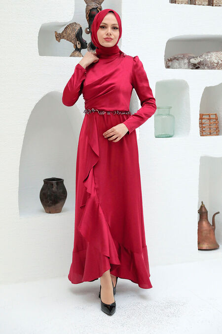 Modern Red Muslim Evening Gown 3381K - NEVA STYLE