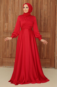  Modern Red Hijab Bridesmaid Dress 33871K - 1