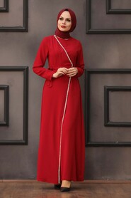 Red Hijab Evening Dress 40581K - 1