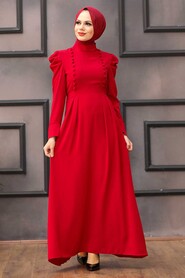 Red Hijab Evening Dress 40710K - 1