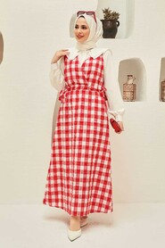 Red Hijab Gilet Dress 22922K - 2