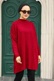 Red Hijab Knitwear Poncho 3404K - 1