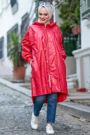Red Hijab Raincoat 12840K - 1