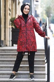 Red Hijab Raincoat Coat 8896K - 1