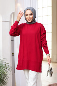 Red Modest Knit Sweater Tunic 2822K - 1