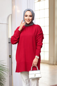 Red Modest Knit Sweater Tunic 2822K - 2