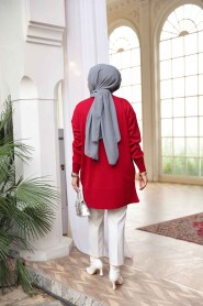 Red Modest Knit Sweater Tunic 2822K - 3