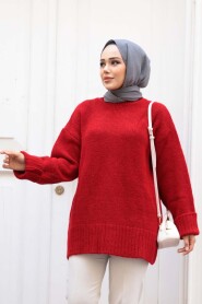 Red Knit Modest Sweater Tunic 87181K - 3